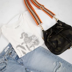 The Warehouse Collective Drawstring Bucket Bag + Orange/ White Stripe Accessories