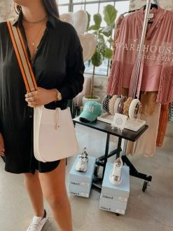 The Warehouse Collective Vegan Leather Crossbody + Orange Stripe Strap Accessories