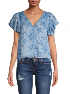ALLISON New York Flutter Sleeve Blouse | Blue Rosette