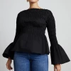 Who What Wear Black Smocked Blouse
