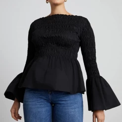 Who What Wear Black Smocked Blouse
