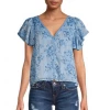 ALLISON New York Flutter Sleeve Blouse | Blue Rosette