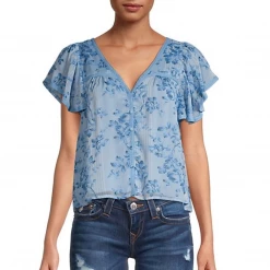ALLISON New York Flutter Sleeve Blouse | Blue Rosette