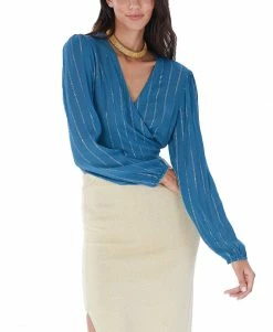 ALLISON New York Metallic Stripe Wrap Top