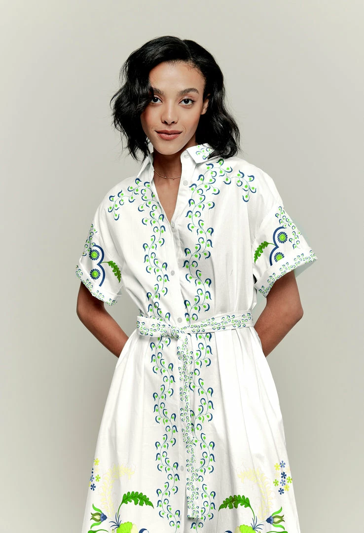 Tucker Resort 2022 Safari Shirtdress | Chartreuse Dutch Blossoms Sz. S
