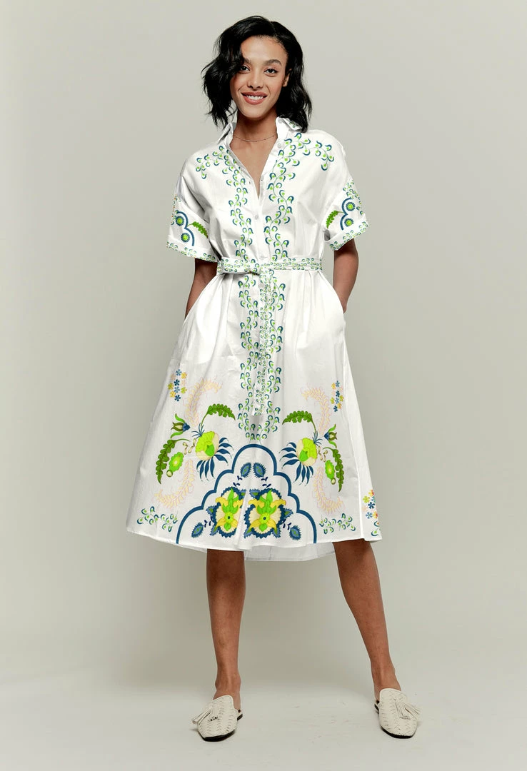 Tucker Resort 2022 Safari Shirtdress | Chartreuse Dutch Blossoms Sz. S