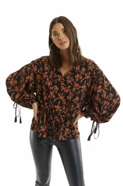 ALLISON New York Rustic Floral Drawstring Blouse