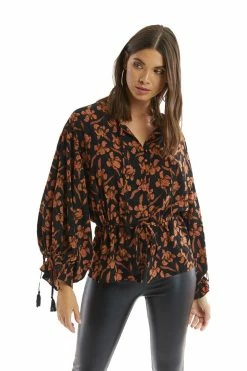 ALLISON New York Rustic Floral Drawstring Blouse