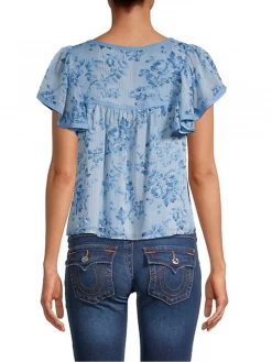 ALLISON New York Flutter Sleeve Blouse | Blue Rosette