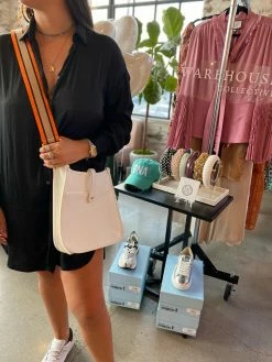 The Warehouse Collective Vegan Leather Crossbody + Orange Stripe Strap Accessories