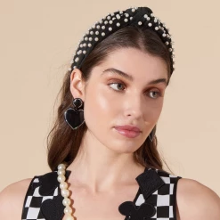 Lele Sadoughi Jeweled Stitched Heart Earrings | Jet