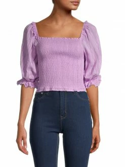 ALLISON New York Smocked Puff Sleeve Crop