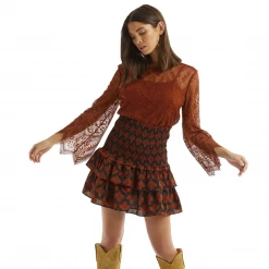 ALLISON New York Leaf Print Smocked Mini Skirt Sz. XS