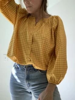 Tucker Tucker NYC Classic Blouse | Lemon Gingham Sz. L