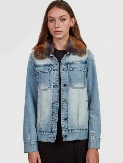 The Warehouse Collective New Arrivals! Faux Fur Collar Denim Shacket
