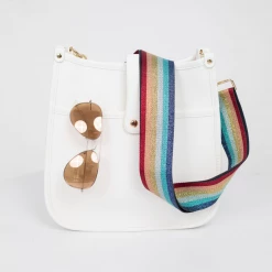 The Warehouse Collective Accessories White Vegan Leather Crossbody + Rainbow Strap