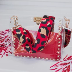 The Warehouse Collective Clear Stadium Bag + Red Leopard Strap