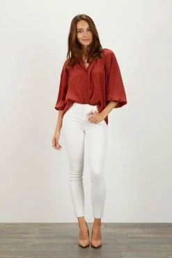 Tucker Long Sleeve Polo Blouse | Rustic Dot Sz. XS