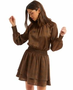 ALLISON New York Dresses Tan Dot Smocked Dress Sz. S