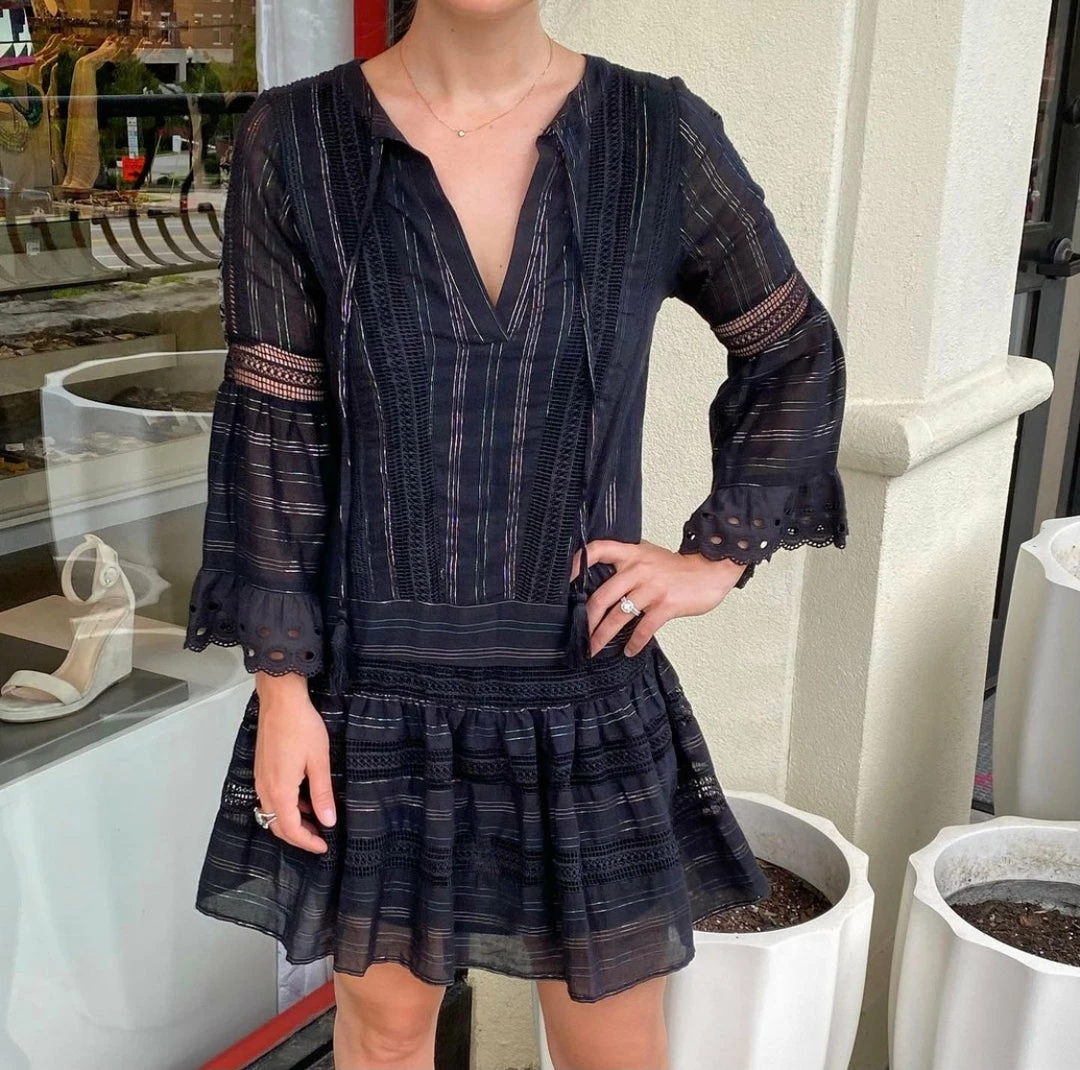 ALLISON New York Cotton Metallic Stripe Day Dress