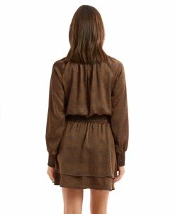 ALLISON New York Dresses Tan Dot Smocked Dress Sz. S