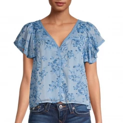 ALLISON New York Flutter Sleeve Blouse | Blue Rosette