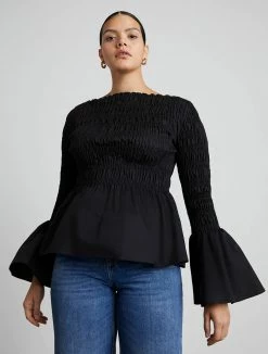 Who What Wear Black Smocked Blouse