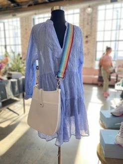 The Warehouse Collective Accessories White Vegan Leather Crossbody + Rainbow Strap