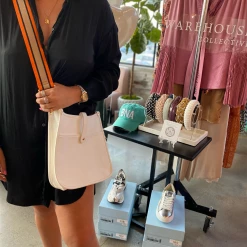 The Warehouse Collective Vegan Leather Crossbody + Orange Stripe Strap Accessories