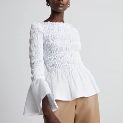 Who What Wear White Smocked Blouse