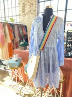 The Warehouse Collective Accessories White Vegan Leather Crossbody + Rainbow Strap